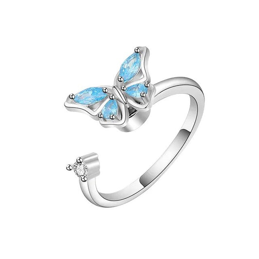 "Silver Butterfly Spinner Calm Ring showcasing intricate detailing and elegant design, perfect for mindfulness and style.